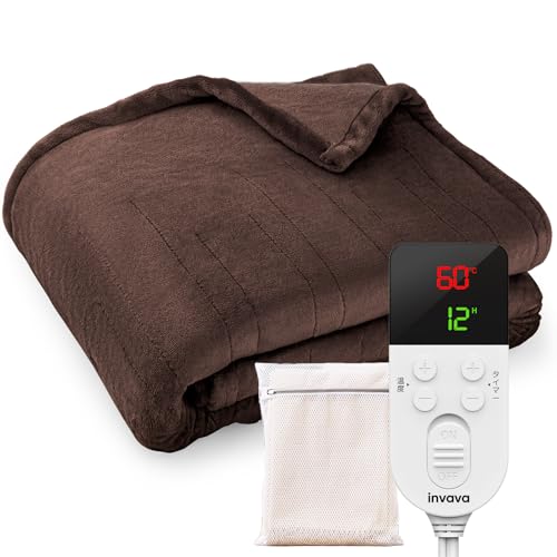 invava® 【睡眠専門家監修】電気毛布 敷き 敷き毛布 セミダブル/ダブル 190x130cm 【25~60℃までフリー温度調節機能 1～12時間タイマー 即暖】 掛け敷き兼用 リバーシブル 洗える 電気毛布ひざ掛け かけしき 電気ブランケット 切り忘れ防止タイマー 過熱防止 省エネ 寒さ対策 洗濯ネット付き ブラウン