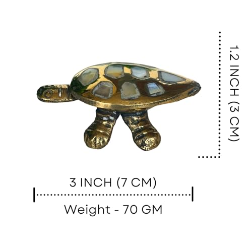 Image of Salvus APP SOLUTIONS Brass Made Wish Fulfilling Tortoise /Turtle Religious - Feng Shui Charm for Home Decor, Positive Energy, and Prosperity (White & Golden 3x1.2 Inch)