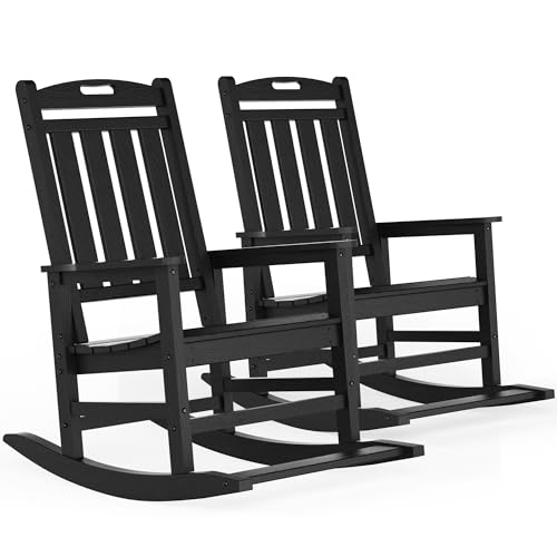 LOUNZY Outdoor Rocking Chair with Footboards Set of 2, HDPE Rocking Chair Patio Porch Rocker with 380lbs Support for Adult, Aruba Set of 2 Aruba