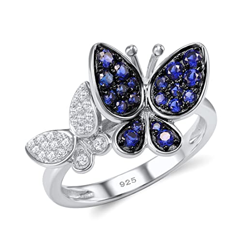 Bague papillons délicats en zircone cubique blanc et bleu brillant pour femme