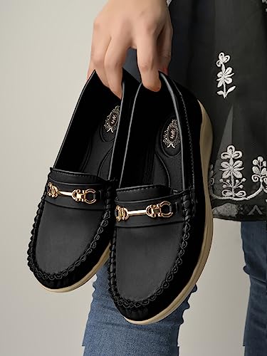 Image of Shoetopia Women's Comfort Loafers - Soft Sole Slip-On Moccasins with Horsebit Detail | Casual & Office Wear Flats