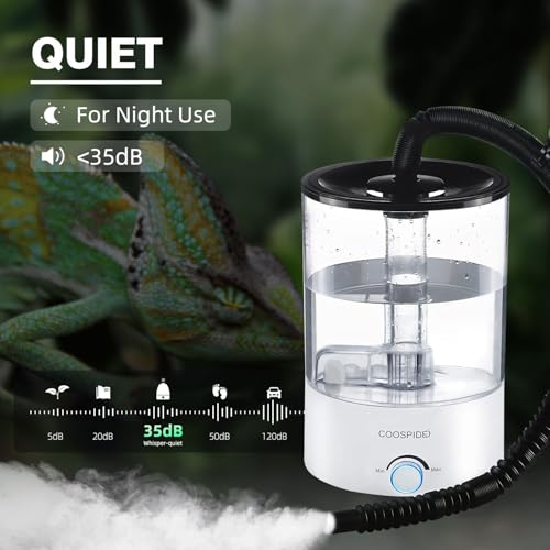Image of Coospider 4.2L Top Fill Reptile Humidifier, Fogger Mister for Reptiles Tank, Terrariums Humidifiers with Extended Hose /Tube, Reptile Misting System for Reptiles Amphibians Herps Vivarium