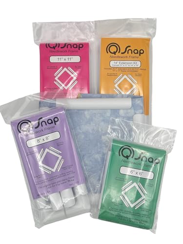 VolcanoStitching Q-Snap Cross Stitch Frame Embroidery Bundle - 6x6 8x8 11x11 and Extension Kit Q-Snaps Set with Hand-Dyed Aida 18 Count Cross Stitch Fabric