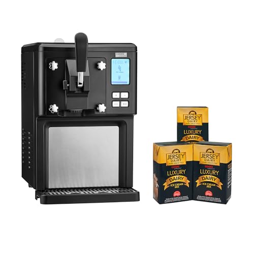 Cooks Professional Luxury Soft Serve Ice Cream Maker | 1.5L | Self-Cooling Compressor | Auto Cleaning | Digital Display | Perfect for Whippy Sundaes & Desserts | Includes 3 x 1L Luxury Jersey Mix