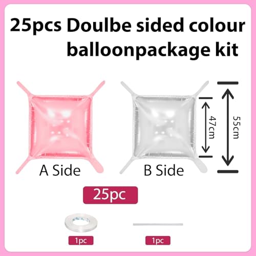 Image of Pearl Pink and Silver Double Sided Square Foil Balloons Wall,19 Inches Pink Metallic Foil Balloons Tunnel Arch Kit for Girls Bachelorette,Wedding,Anniversary,Birthday,Valentines Day Decoration
