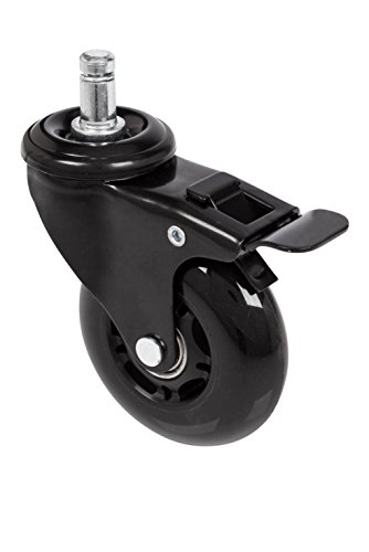 hjh OFFICE 729400 rolstoelwielen ROLO SKATE zwart 5 x wielen voor harde vloeren 11 mm x 75 mm met parkeerrem - Afbeelding 4