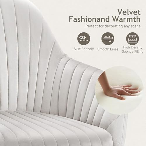 Image of AZAKEE Velvet Office Chair with Wheels & Armrests - Mid-Back Swivel Desk Chair for Home Office, Study, Bedroom & Vanity - Adjustable Height, Comfortable & Stylish (White)