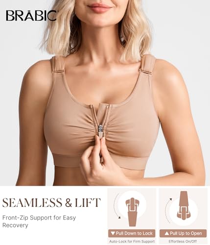 Image of BRABIC Zip Front Closure Everyday Bras for Women Post Sugery Compression