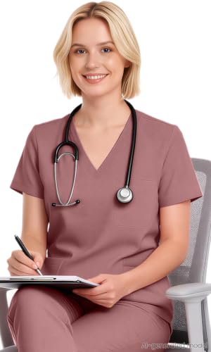 Image of V-Neck Scrub Tops for Women, Stretch 4-Pocket Nurse Uniform