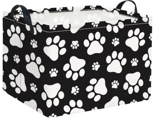 Image of Rectangular Baby Kids Storage Basket for Home Kitchen Girls Cute Toy Storage Bin Organizer Shelf Book Room Decor(Black Paw)