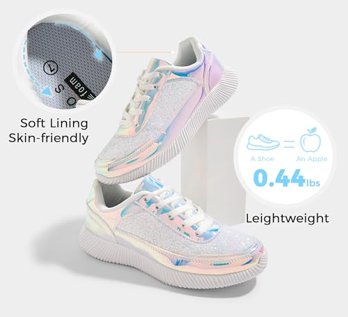 Image of BELOS Women's Glitter Shoes Sparkly Lightweight Metallic Sequins Tennis Shoes Casual Retro Braided Walking Shoes