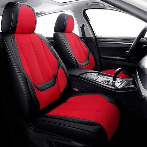 Image of Coverado Front Seat Covers, Universal Seat Covers for Cars, Breathable Leather Car Seat Protector, Front Car Seat Covers, Seat Covers Waterproof, Driver Seat Cover Fit for Most Cars, BlackRed