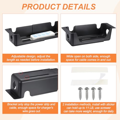 YOKIVE Bandeja para organización de cables, Negro | Organizador de cables para oficina, debajo del escritorio, para hogar, cocina y oficina miniatura 3
