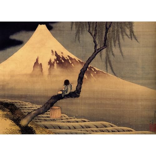 Impression giclée Hokusai Garçon devant Fujiama en rouleau de toile 76x101 cm