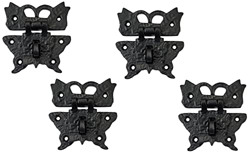 Image of Adonai Hardware 3.1 Inch inchShiza inch Antique Cast Iron Hasp and Staple for Trunks and Jewellery Boxes (Supplied as 4 Pieces per Pack) - Matte Black Powder Coated