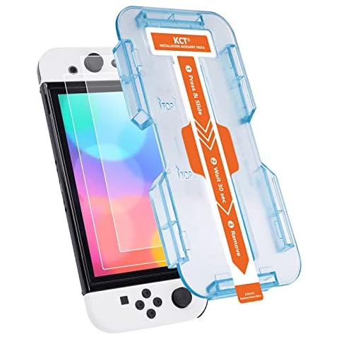 KCT Tempered Glass Screen Protector Compatible with Nintendo Switch OLED Model 2021, EZ Kit, Automatic Alignment - 2 Pack Cover