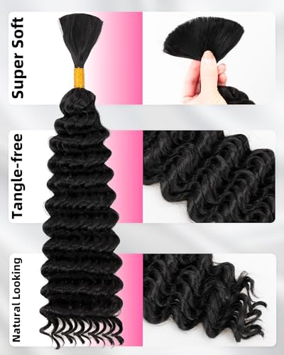 Deep Wave Bulk Braiding Hair Extensions-20 Inches 4 Bundles Natural Black Synthetic Curly Hair Bundle for Braiding,No Weft Braids for Human(20"-4 Bundles,1B#)