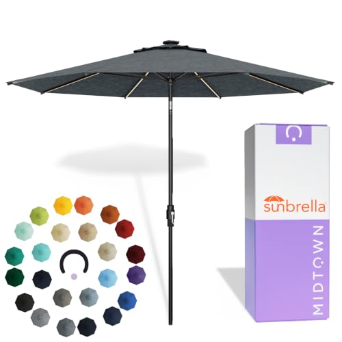 Image of Midtown Umbrellas LED Swilt - 8 Ft Solar LED Patio Umbrella, Cast Slate