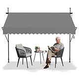HENGMEI Klemmmarkise Balkon 200 x 120 cm ohne Bohren Balkonmarkise Markise mit Handkurbel Sonnenschutz, UV-beständig höhenverstellbar für Terrasse Balkon, Grau