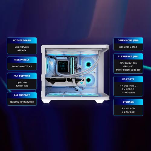 Image of Thermaltake Vision 330 CR ARGB; Mid Tower; Curved Hinged TG panel; 6x120mm Infinity ARGB PWM Fans Included; 360mm Radiator Support; 420mm GPU Clearance; Hidden Connector Support;Snow; CA-11V-00M6WN-00
