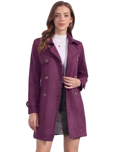 Trench-coat femme en faux daim : manteau hiver mi-long et caban chaud boutonné