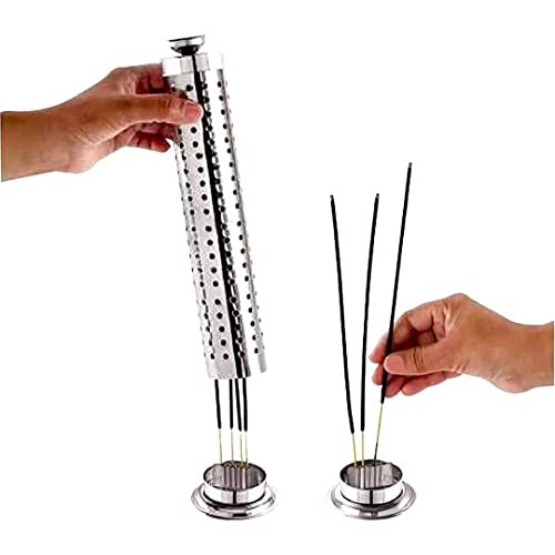 Indiabigshop Stainless Steel Incense Holder For Incense Stick Tower Shaped Incense Ash Catcher Indoor Outdoor Use Steel Agarbatti Stand Incense Burner Holder For Positive Energy cover