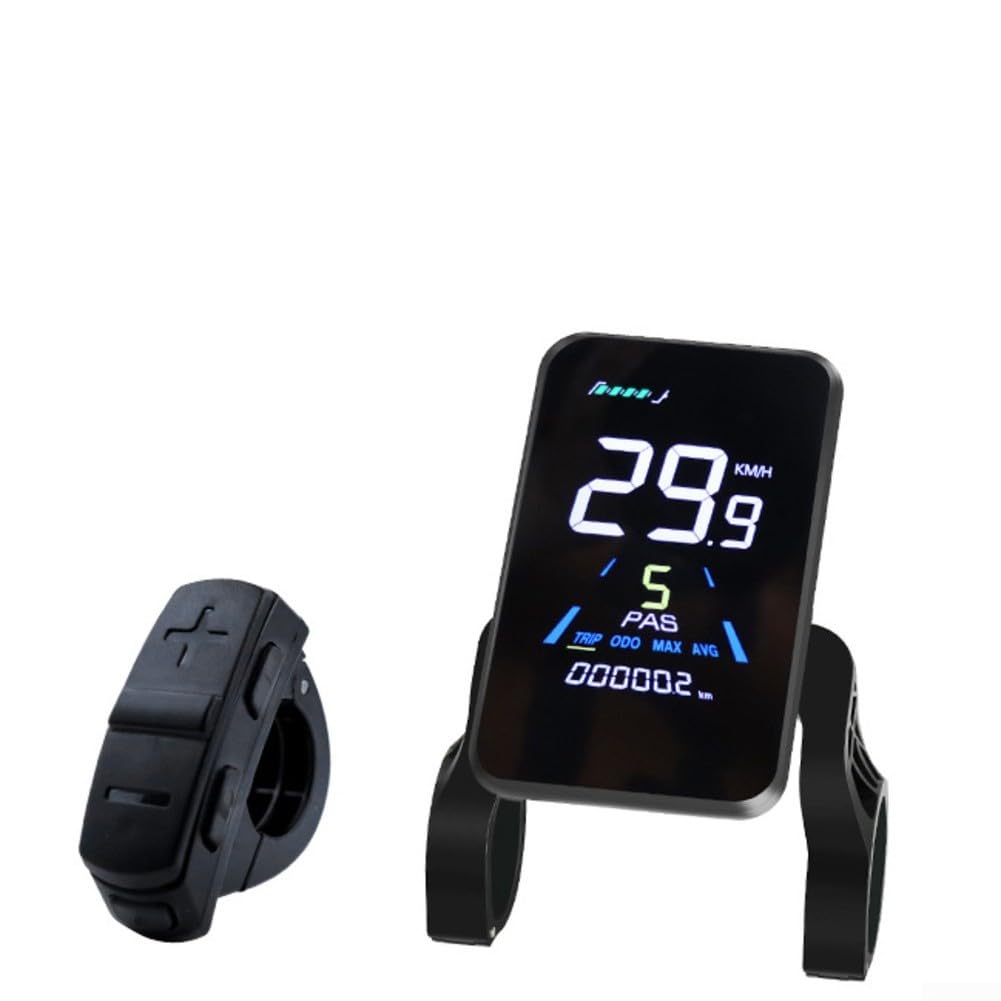 Écran LCD électrique pour vélo - Écran en verre robuste avec double capteur de vitesse - Montage facile sur le guidon - Instrument noir avec câbles