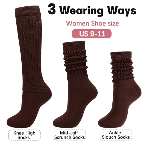 Image of Forwe 3 Pairs Slouch Socks for Women Size 9-11 Soft Extra Long Scrunch Knee High Boot Socks