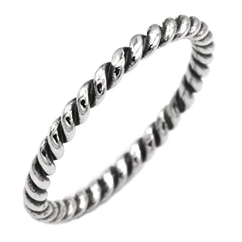 Minimalist Ring 2mm Oxidized 925 Sterling Silver Twisted Rope Eternity Band Sizes 10
