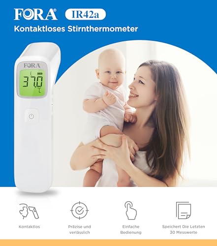 FORA IR42 Stirnthermometer - Infrarot Fieberthermometer, Kontaktlos, Sofortige & Präzise Messung...