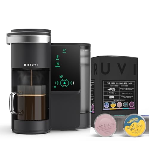BRUVI The Dark Roast Bundle | Sistema de café de una sola porción Gen 3 | Color negro | Incluye 20 cápsulas B de café tostado oscuro y espresso
