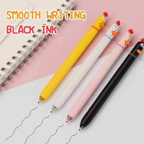 12 bolígrafos retráctiles gel negro diseño pollo miniatura 5