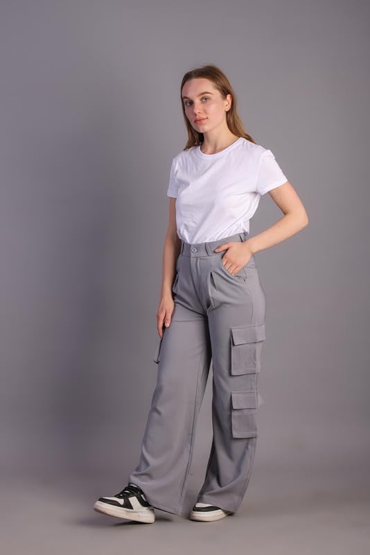 Image of HIGH Buy Women Korean 5 Pocket Cargo Comfort and Styles Baggy Super Lycra Pants for Women and Girls - Perfect High Waist Trousers for Women