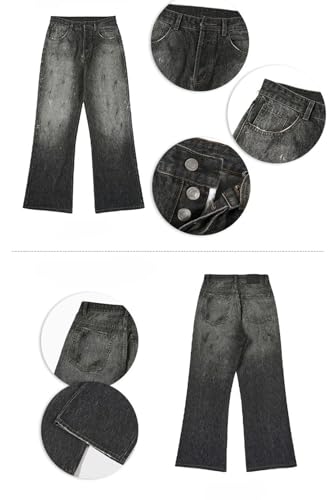 Men Black Jeans Straight Vintage Streetwear Trousers Harajuku Wide-Legging Pants with Pockets4
