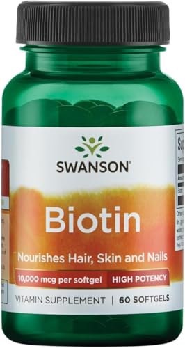 Swanson Biotin - High Potency 10 000 mcg 60 Sgels Hair Skin Nails Boost Energy Levels