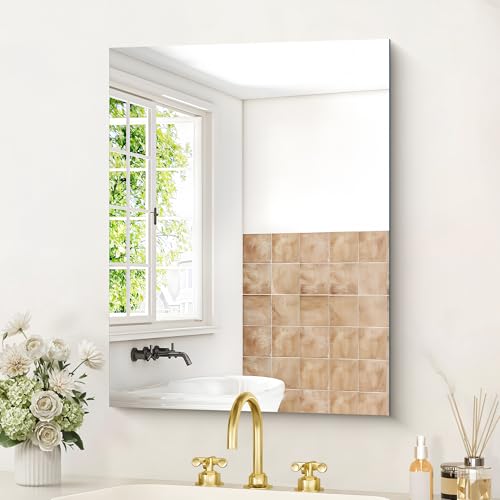 KOCUUY Espejo de baño Rectangular sin Marco, Espejo Decorativos de Pared de 45 x 60 cm, Espejo con Cristal irrompible, reflexión HD, diseño Moderno, Adecuado para baños, dormitorios o vestidores.