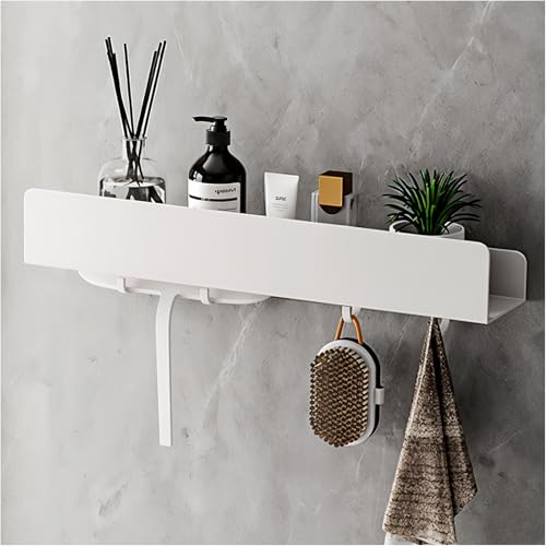 REKITA Étagère de douche sans perçage, à coller au lieu de percer, étagère de salle de bain, en acier inoxydable, à suspendre, avec crochets de...
