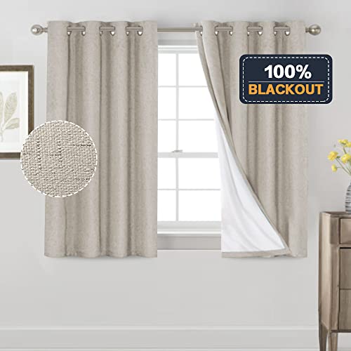 Image of PrinceDeco 100% Blackout Linen Textured Curtains for Bedroom Anti-Rust Grommet Dining Room Drapes Thermal Insulated with White Liner Textured Blackout Curtains 2 Panels Set,52 inch W x 54 inch L,Cobblestone