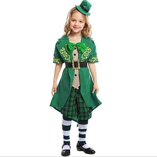 FORyou Halloween Kids Costumes Green Party Game Uniform Clothes Suit Set Irish Leprechaun Cosplay Elf Costume for Girls(S)