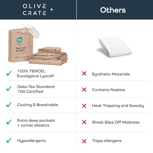 Image of Olive + Crate Tencel Lyocell Eucalyptus Queen Size Sheet Set - Cooling Tencel Sheets for Hot Sleepers with 18 Inch Deep Pocket Fit - Terracotta Clay 4-Piece Set