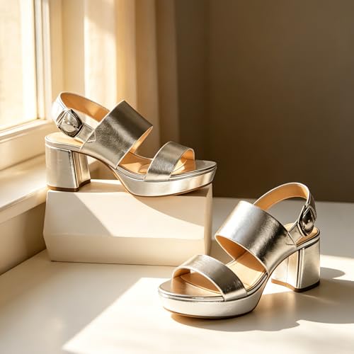 Image of RIBONGZ Block Heels Prom Heeled Sandals for Women Chunky Square Open Toe Strappy High Heels Ankle Strap Wedding Bridal Shoes High Heel Sandals for Party Dress