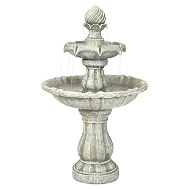 AMAZON - Sunnydaze 35-Inch 2-Tier Solar Water Fountain with Battery Backup – Submersible Pump – Resin and Fiberglass – White