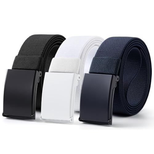 Image of Mile High Life Stretch Canvas Belt for Men, Golf Casual Elastic Web Belt, Top Military Buckle, Adjustable Cut to Fit