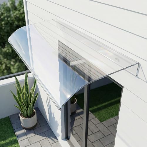 Marquise de Porte Exterieur, Auvent de Terrasse, Plaque Polycarbonate Transparent, Abri de Porte Entrée Façade, Toit de Protection Pluie, Auvent pour...