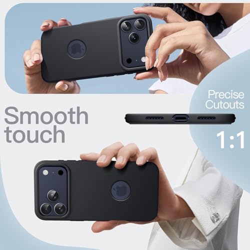 Image of Elzzi Microfiber Cover Compatible for iPhone 17 Pro Case Liquid Silicone Cases Protective Covers Shockproof Back Cover with High Raised Camera Lips Black