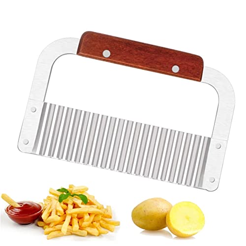 Lot De 2 Coupe-Pommes De Terre Ondulés, Couteau Couperet Pommes De Terre en Acier Inoxydable avec Manche en Bois, Coupe-Légumes pour Légumes, Coupe-Légumes, Gadgets De Cuisine, Hachoir Ondulé Cover