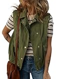 Dokotoo Fall Outfits for Women 2025 Trendy Casual Lapel Collar Buttons Elastic Hem Pockets Winter Cargo Travel Utility Vests Green Large