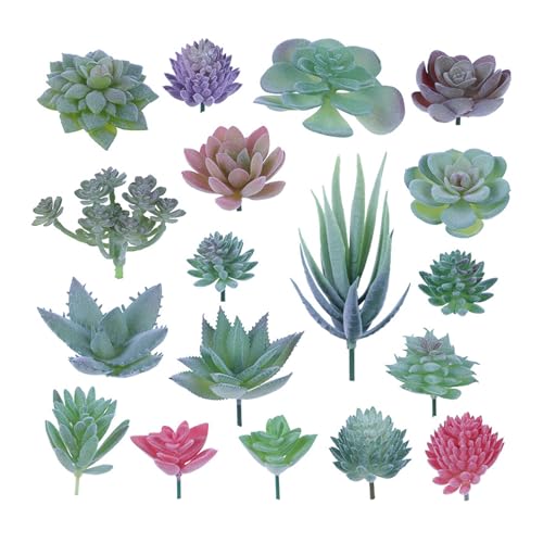 Druuzyl Künstliche Sukkulenten 18 Stücke Kunstpflanzen Kleine Künstliche Pflanzen Grün Sukkulenten Künstlich Gemischt Artificial Plant für Indoor DIY Home Büro Wohnzimmer Garten Tischdeko