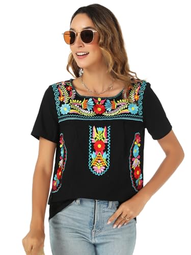 Mexican Shirts for Women Traditional Embroidered Tops Cinco De Mayo Fiesta Style Outfit3