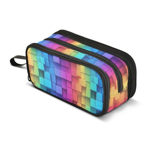 Image of Pencil Case Large Pen Bag with Zipper Check Colorful